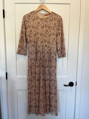 Paisley print pleated Fairy preppy modest garden party cottagecore dress XL